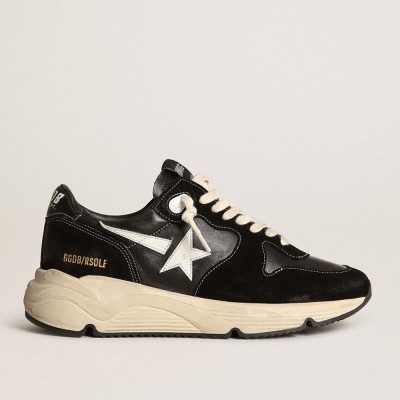 Golden Goose Men's Running Sole In Black Nappa Leather And Suede With A White Star