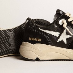 Golden Goose Men's Running Sole In Black Nappa Leather And Suede With A White Star