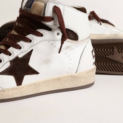 Golden Goose Men's Sky-Star In White Nappa Leather With A Chocolate Suede Star