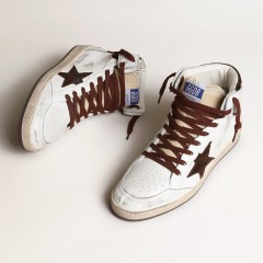 Golden Goose Men's Sky-Star In White Nappa Leather With A Chocolate Suede Star