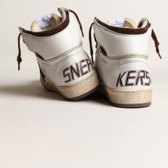 Golden Goose Men's Sky-Star In White Nappa Leather With A Chocolate Suede Star