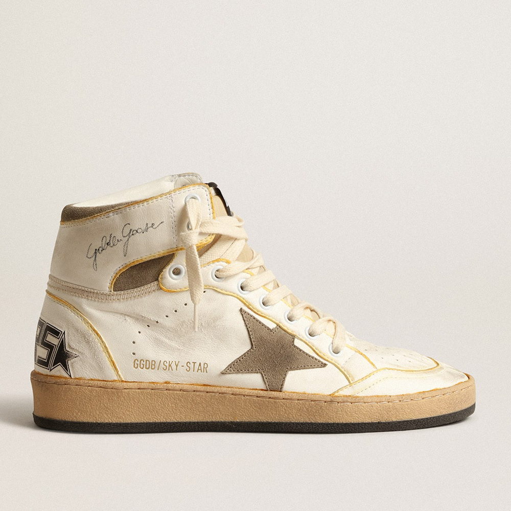 Golden Goose Men's Sky-Star In White Nappa Leather With Dove-gray Suede Star