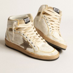 Golden Goose Men's Sky-Star In White Nappa Leather With Dove-gray Suede Star