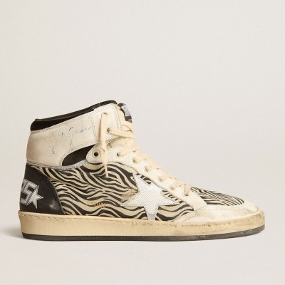 Golden Goose Men's Sky-Star LAB In Zebra Nappa With Textured Silver Leather Star