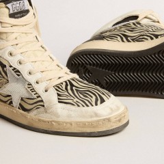 Golden Goose Men's Sky-Star LAB In Zebra Nappa With Textured Silver Leather Star