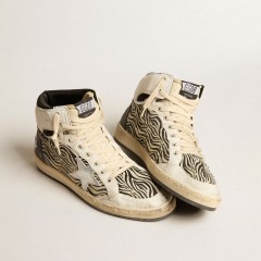 Golden Goose Men's Sky-Star LAB In Zebra Nappa With Textured Silver Leather Star