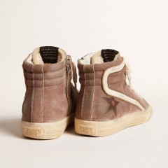 Golden Goose Men's Slide LTD In Brown Suede With Leather Star And Flash