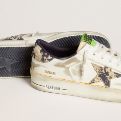 Golden Goose Men's Stardan LAB In White Leather With A Camouflage Star And Heel Tab