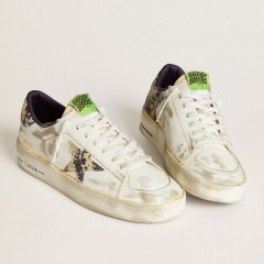 Golden Goose Men's Stardan LAB In White Leather With A Camouflage Star And Heel Tab