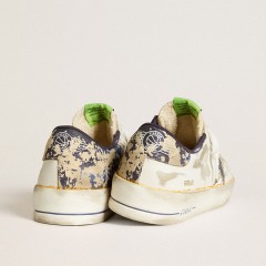 Golden Goose Men's Stardan LAB In White Leather With A Camouflage Star And Heel Tab