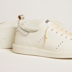 Golden Goose Men's Starter In White Leather With Silver Metallic Leather Heel Tab