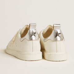 Golden Goose Men's Starter In White Leather With Silver Metallic Leather Heel Tab