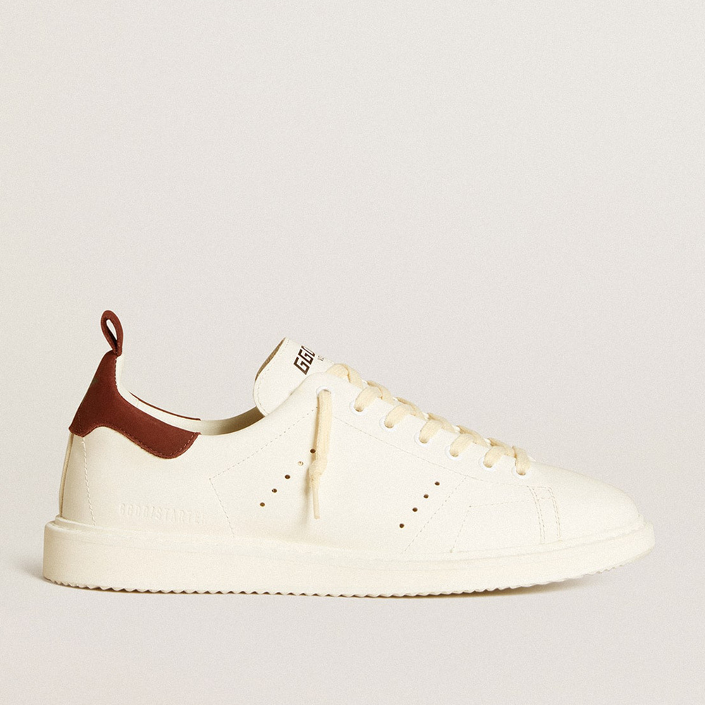 Golden Goose Men's Starter LTD In White Leather With Burgundy Nubuck Heel Tab