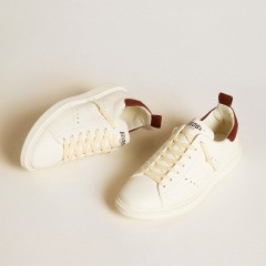 Golden Goose Men's Starter LTD In White Leather With Burgundy Nubuck Heel Tab