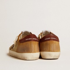 Golden Goose Men's Super-Star In Beige And Caramel Suede With Black Crackle Leather Star