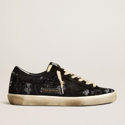 Golden Goose Men's Super-Star In Black Velvet And Suede With Black Suede Star