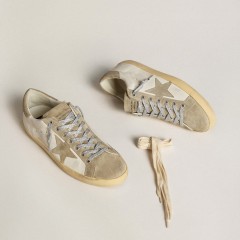 Golden Goose Men's Super-Star In Nappa With Ice-gray Suede Star And Black Embroidery