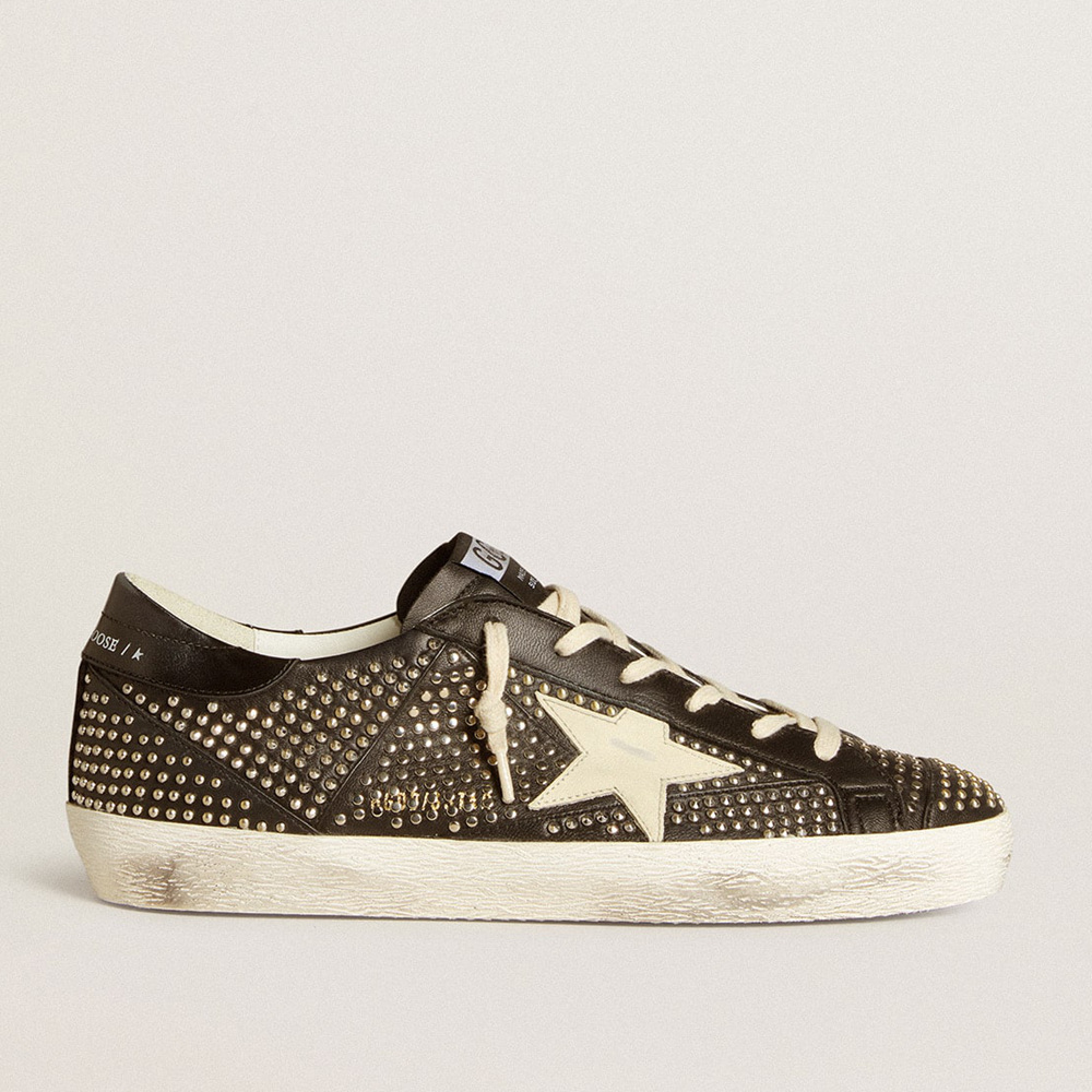 Golden Goose Men's Super-Star In Studded Black Nappa With White Leather Star