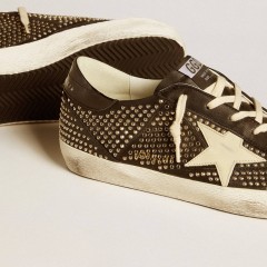 Golden Goose Men's Super-Star In Studded Black Nappa With White Leather Star