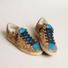 Golden Goose Men's Super-Star LAB In Leopard Pony Skin With Gold Star And Gray Heel Tab