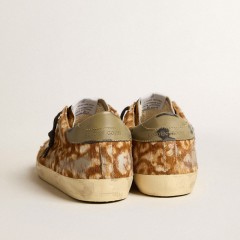 Golden Goose Men's Super-Star LAB In Leopard Pony Skin With Gold Star And Gray Heel Tab