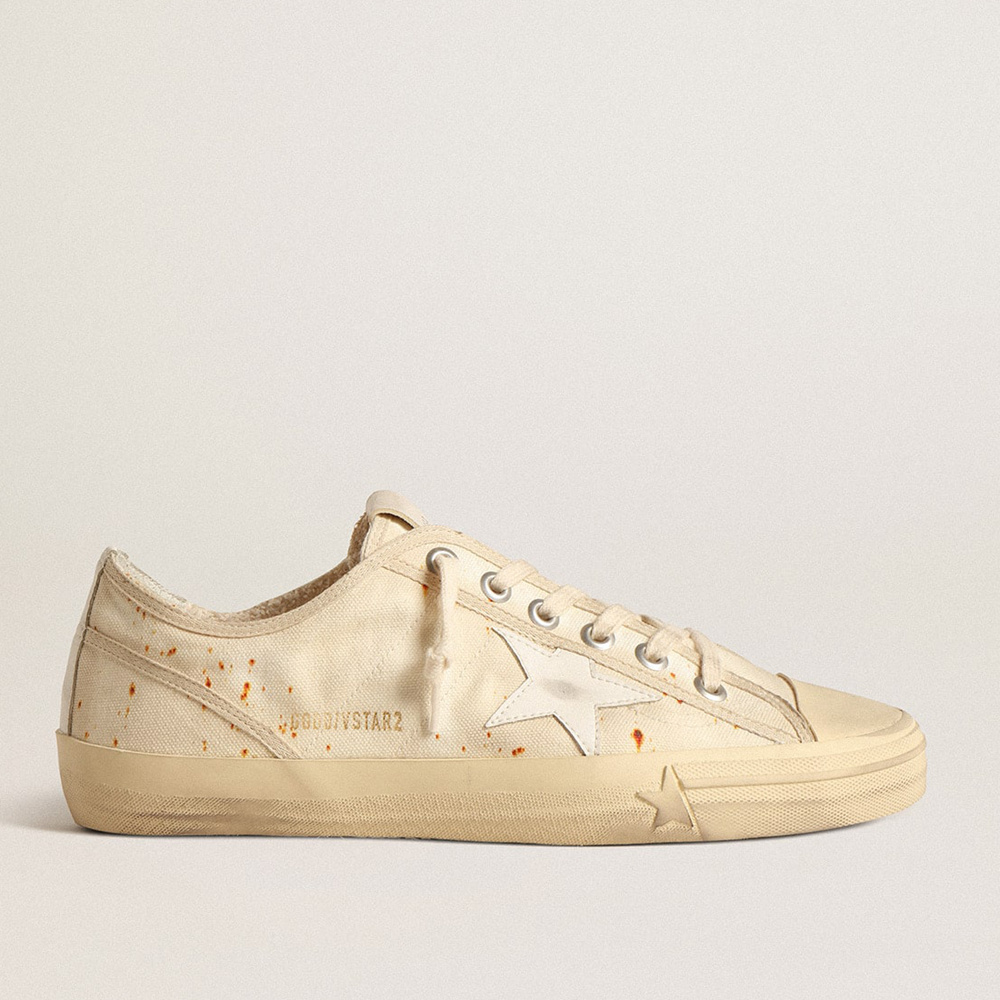 Golden Goose Men's V-Star LAB In Canvas With Leather Star And Rust-colored Marks