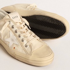 Golden Goose Men's V-Star LAB In Canvas With Leather Star And Rust-colored Marks