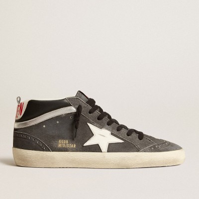 Golden Goose Mid Star In Black Suede With White Leather Star And Silver Flash