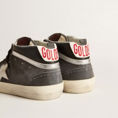 Golden Goose Mid Star In Black Suede With White Leather Star And Silver Flash