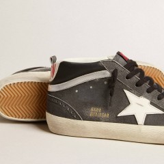 Golden Goose Mid Star In Black Suede With White Leather Star And Silver Flash