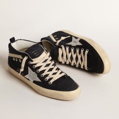 Golden Goose Mid Star In Blue Cotton With Silver Star And Leather Flash