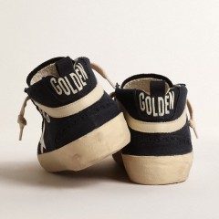 Golden Goose Mid Star In Blue Cotton With Silver Star And Leather Flash