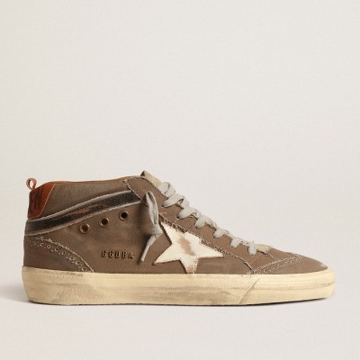 Golden Goose Mid Star In Green Canvas With Leather Star And Black Flash