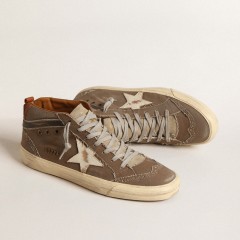 Golden Goose Mid Star In Green Canvas With Leather Star And Black Flash