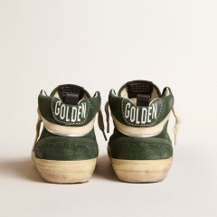 Golden Goose Mid Star In Green Suede With Silver Glitter Star And Leather Flash