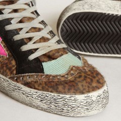 Golden Goose Mid Star In Leopard-print Pony Skin With Fuchsia Leather Star