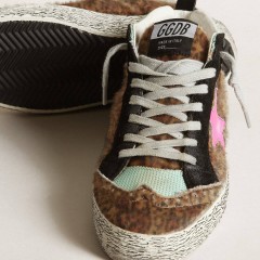 Golden Goose Mid Star In Leopard-print Pony Skin With Fuchsia Leather Star