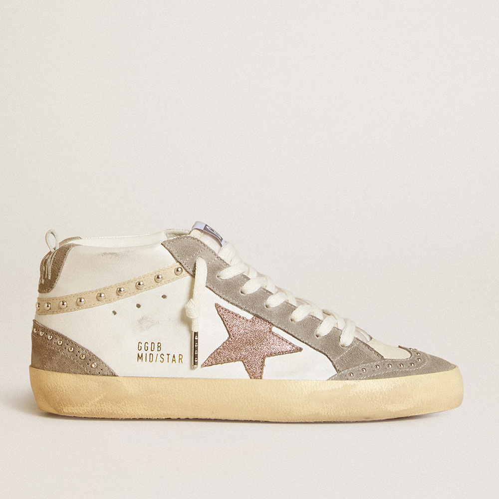 Golden Goose Mid Star In Nappa And Suede With Light Brown Metallic Leather Star