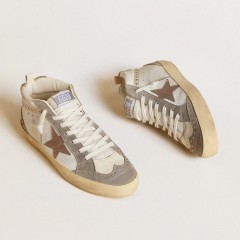 Golden Goose Mid Star In Nappa And Suede With Light Brown Metallic Leather Star