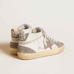 Golden Goose Mid Star In Nappa And Suede With Light Brown Metallic Leather Star