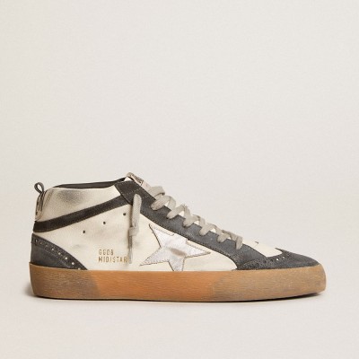 Golden Goose Mid Star In Nappa Leather With Silver Leather Star And Black Suede Flash