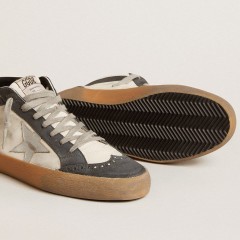 Golden Goose Mid Star In Nappa Leather With Silver Leather Star And Black Suede Flash