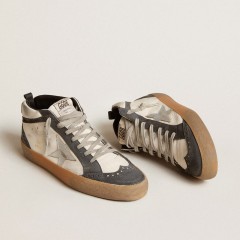 Golden Goose Mid Star In Nappa Leather With Silver Leather Star And Black Suede Flash