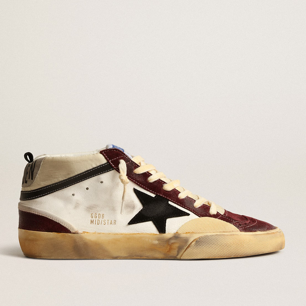 Golden Goose Mid Star In Nappa With Black Suede Star And Wine-red Inserts