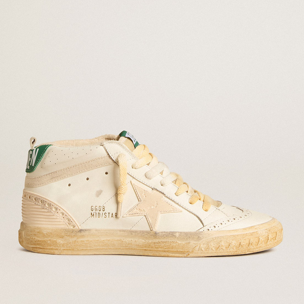 Golden Goose Mid Star In Nappa With Textured Rubber Star And Cream Cotton Flash