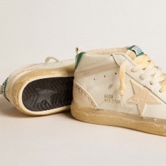 Golden Goose Mid Star In Nappa With Textured Rubber Star And Cream Cotton Flash