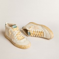 Golden Goose Mid Star In Nappa With Textured Rubber Star And Cream Cotton Flash