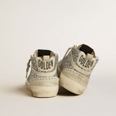 Golden Goose Mid Star In Silver Glitter With Ice-gray Suede Star And Flash