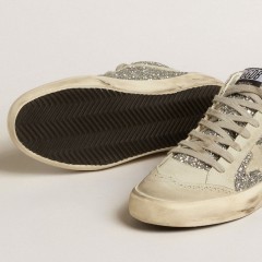 Golden Goose Mid Star In Silver Glitter With Ice-gray Suede Star And Flash