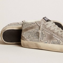 Golden Goose Mid Star In Silver Suede With Swarovski Crystals And Suede Star